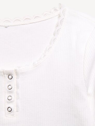 Old Navy Long-Sleeve Ribbed Henley T-Shirt for Girls - White Lilies in Kuwait