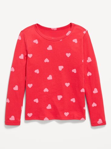Old Navy Printed Softest Long-Sleeve T-Shirt for Girls - Pink Hearts in Kuwait