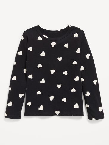 Old Navy Printed Softest Long-Sleeve T-Shirt for Girls - White Hearts in Kuwait