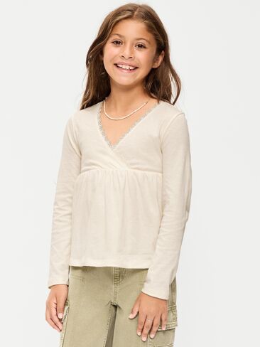 Old Navy Long-Sleeve Faux-Wrap Top for Girls - Creme De La Creme in Kuwait