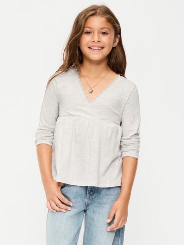 Old Navy Long-Sleeve Faux-Wrap Top for Girls - Heather Gray in Kuwait