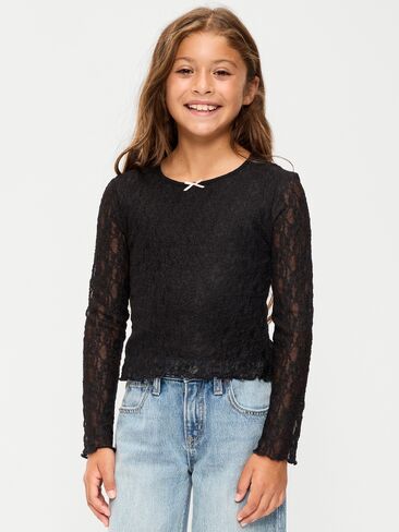 Old Navy Fitted Long-Sleeve Lace Top for Girls - Black Jack in Kuwait