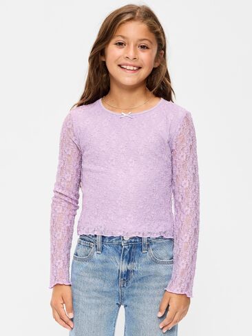 Old Navy Fitted Long-Sleeve Lace Top for Girls - Spring Wisteria in Kuwait