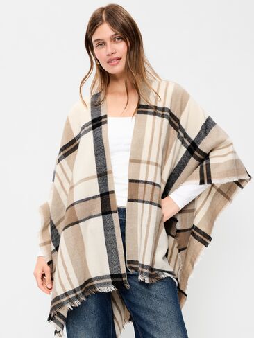 Old Navy Flannel Fringe Poncho - Black Plaid in Kuwait