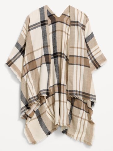 Old Navy Flannel Fringe Poncho - Black Plaid in Kuwait