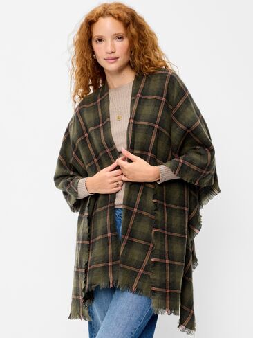 Old Navy Flannel Fringe Poncho - Green Plaid in Kuwait