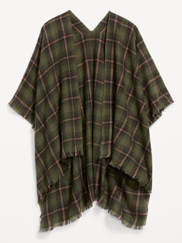 Old Navy Flannel Fringe Poncho - Green Plaid in Kuwait