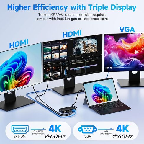 Surface Thunderbolt 4 Docking Station, Triple-Display via Dual HDMI + VGA with Power Adapter, Surface Dock Compatible with Surface Pro 12/11/10/9/8/X/7 & Surface Laptop 5/4/3, Surface Go, Studio in Kuwait