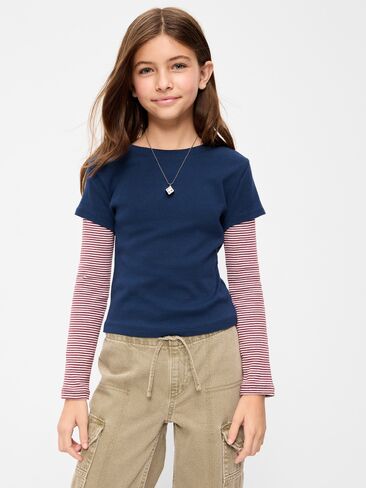 Old Navy Fitted 2-in-1 Graphic T-Shirt for Girls - Obscure Night in Kuwait