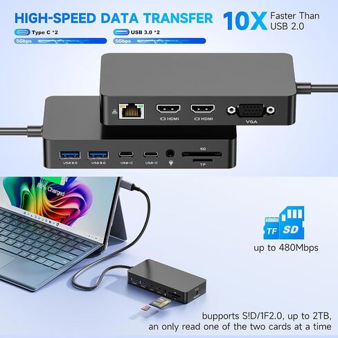 Surface Thunderbolt 4 Docking Station, Triple-Display via Dual HDMI + VGA with Power Adapter, Surface Dock Compatible with Surface Pro 12/11/10/9/8/X/7 & Surface Laptop 5/4/3, Surface Go, Studio in Kuwait