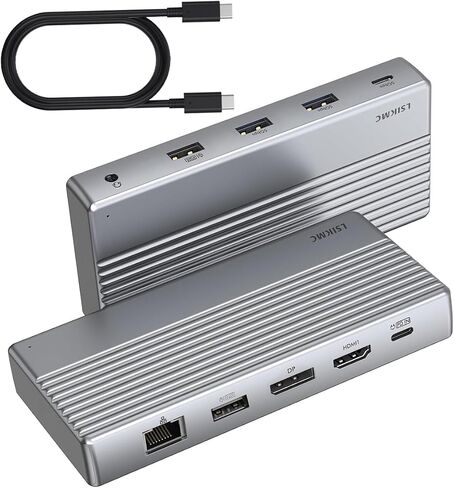محطة إرساء الكمبيوتر المحمول بشاشة مزدوجة 4K@60 هرتز، قاعدة USB C (10 في 1) مع HDMI 4k، DP(4K@144 هرتز)، 100 وات PD، إيثرنت، 4USB، بطاقة SD/TF، ​​محور USB متعدد المنافذ لأجهزة الكمبيوتر المحمولة HP/Dell/Surface/MacBook/Lenovo in Kuwait