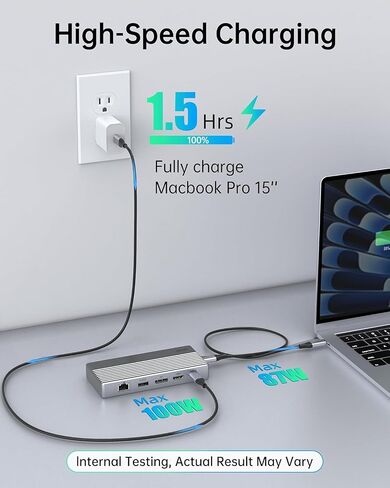 محطة إرساء الكمبيوتر المحمول بشاشة مزدوجة 4K@60 هرتز، قاعدة USB C (10 في 1) مع HDMI 4k، DP(4K@144 هرتز)، 100 وات PD، إيثرنت، 4USB، بطاقة SD/TF، ​​محور USB متعدد المنافذ لأجهزة الكمبيوتر المحمولة HP/Dell/Surface/MacBook/Lenovo in Kuwait