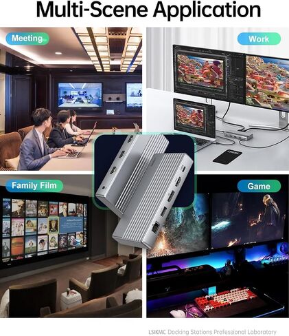 محطة إرساء الكمبيوتر المحمول بشاشة مزدوجة 4K@60 هرتز، قاعدة USB C (10 في 1) مع HDMI 4k، DP(4K@144 هرتز)، 100 وات PD، إيثرنت، 4USB، بطاقة SD/TF، ​​محور USB متعدد المنافذ لأجهزة الكمبيوتر المحمولة HP/Dell/Surface/MacBook/Lenovo in Kuwait