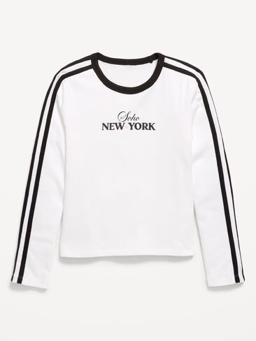 Old Navy Fitted Long-Sleeve Graphic T-Shirt for Girls - White Lilies in Kuwait