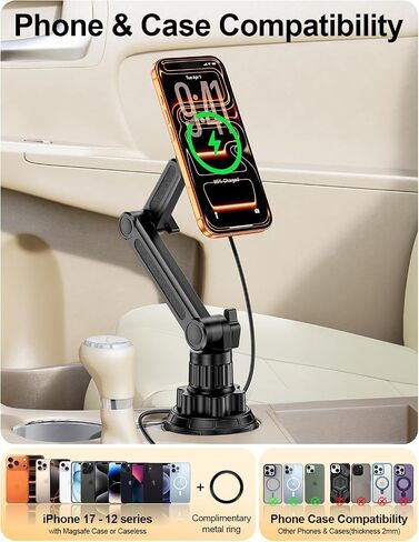 Magsafe Car Mount Charger, Stable Cup Holder Phone Holder Wireless Charger in Saudi Arabia