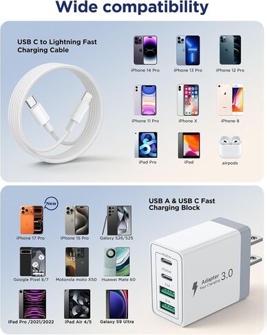 iPhone Charger Fast Charging,[MFi Certified] USB C Charger Block 20W PD USB C Wall Charger with 6FT USB C to Lightning Cable for iPhone 14/13/12/12 Pro Max/11/Xs Max/XR/X,AirPods Pro,ipad in Saudi Arabia