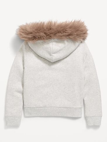 Old Navy Fitted Faux-Fur Full-Zip Hoodie for Girls - Light Heather Gray in Kuwait