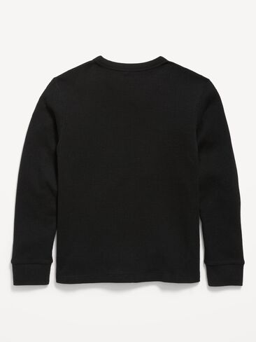 Old Navy Long-Sleeve Waffle-Knit T-Shirt for Boys - Black Jack in Kuwait