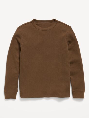 Old Navy Long-Sleeve Waffle-Knit T-Shirt for Boys - Dark Walnut in Kuwait
