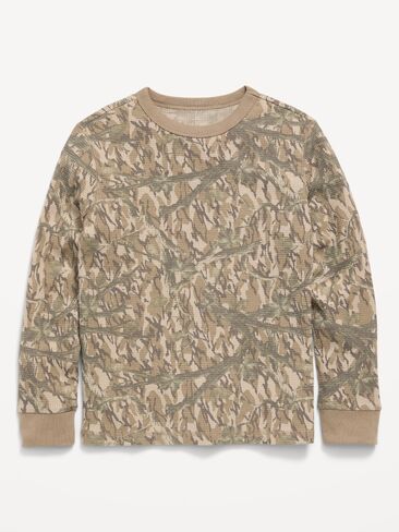 Old Navy Long-Sleeve Waffle-Knit T-Shirt for Boys - Green Camo in Kuwait
