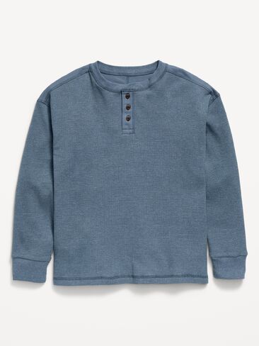 Old Navy Oversized Long-Sleeve Waffle Knit Henley T-Shirt for Boys - Tomales Bay in Kuwait