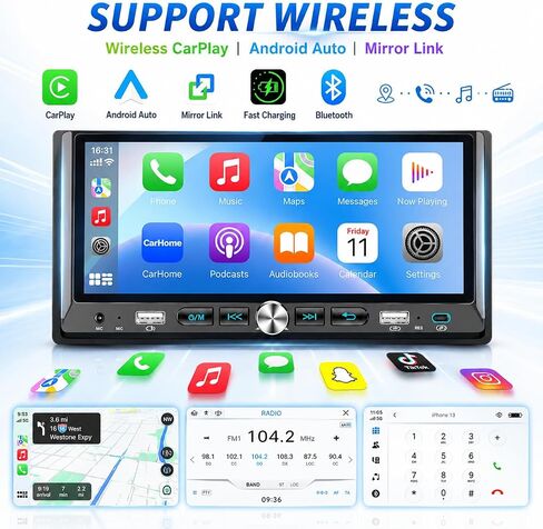 Single Din Car Stereo with Wireless Apple Carplay Android Auto 6.9'' Touchscreen 50W x 4 Output Car Radio bluetoothBackup Camera Mirror Link Navigation USB Type-C Fast Charging FM/AM EQ SWC in Kuwait