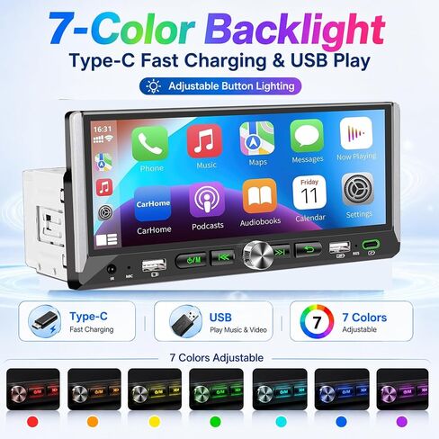 Single Din Car Stereo with Wireless Apple Carplay Android Auto 6.9'' Touchscreen 50W x 4 Output Car Radio bluetoothBackup Camera Mirror Link Navigation USB Type-C Fast Charging FM/AM EQ SWC in Kuwait