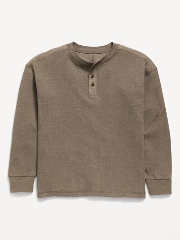 Old Navy Oversized Long-Sleeve Waffle Knit Henley T-Shirt for Boys - Antiquity in Kuwait