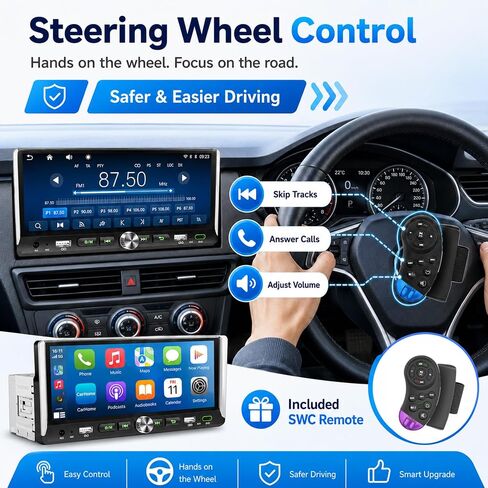 Single Din Car Stereo with Wireless Apple Carplay Android Auto 6.9'' Touchscreen 50W x 4 Output Car Radio bluetoothBackup Camera Mirror Link Navigation USB Type-C Fast Charging FM/AM EQ SWC in Kuwait