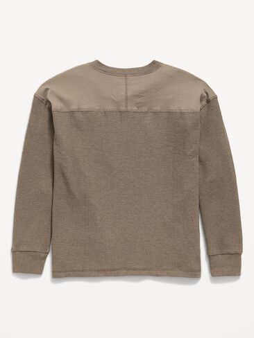 Old Navy Oversized Long-Sleeve Waffle Knit Henley T-Shirt for Boys - Antiquity in Kuwait