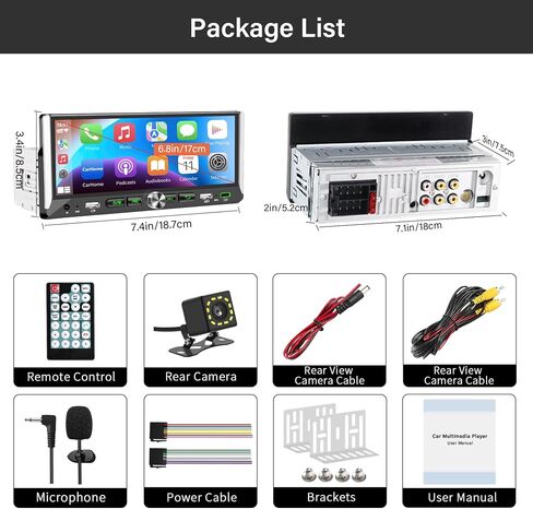 Single Din Car Stereo with Wireless Apple Carplay Android Auto 6.9'' Touchscreen 50W x 4 Output Car Radio bluetoothBackup Camera Mirror Link Navigation USB Type-C Fast Charging FM/AM EQ SWC in Kuwait