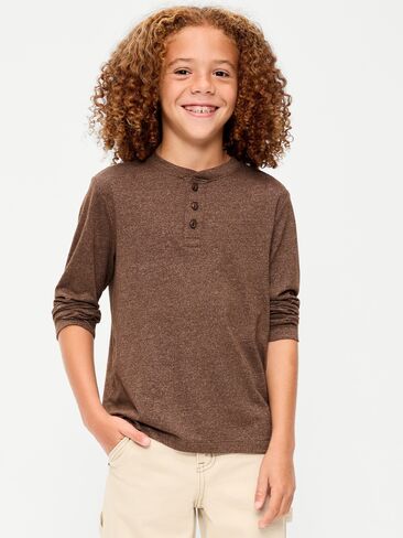 Old Navy Softest Long-Sleeve Henley T-Shirt for Boys - Dark Walnut in Kuwait