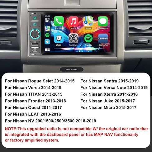 Plug & Play Car Radio for Nissan Rogue Selet 2014-2015,Sentra 2015-2019, Versa/Versa Note2014-2019, Titan 2013-2015, Frontier 2013-2018, Quest 2011-2017, 7" Screen with CarPlay&Android Auto in Saudi Arabia