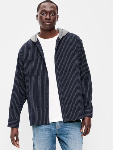 Old Navy Long-Sleeve Flannel Hooded Shirt - Navy Stripe in Kuwait