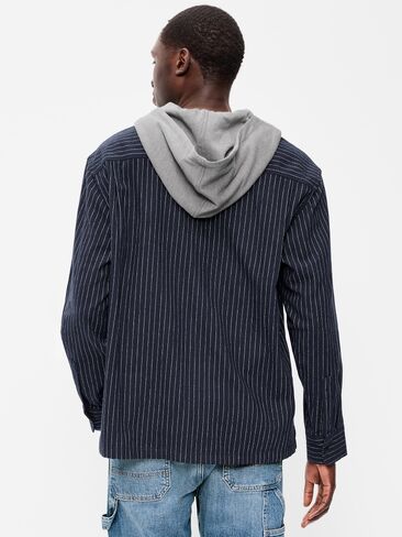 Old Navy Long-Sleeve Flannel Hooded Shirt - Navy Stripe in Kuwait