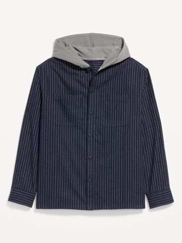 Old Navy Long-Sleeve Flannel Hooded Shirt - Navy Stripe in Kuwait