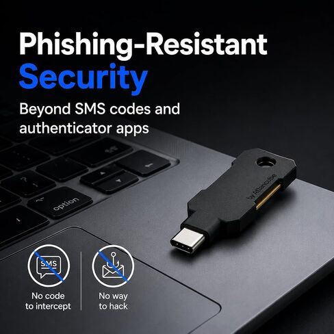 مفتاح أمان ATLKey USB-C لمفتاح المرور و2FA، معتمد من FIDO2/U2F مع لمسة ثلاثية الجوانب وإضاءة LED متعددة الألوان، يخزن 100 مفتاح مرور، تسجيل دخول مقاوم للتصيد الاحتيالي لـ Google وMicrosoft وApple والمزيد، IP68 مقاوم للماء in Kuwait