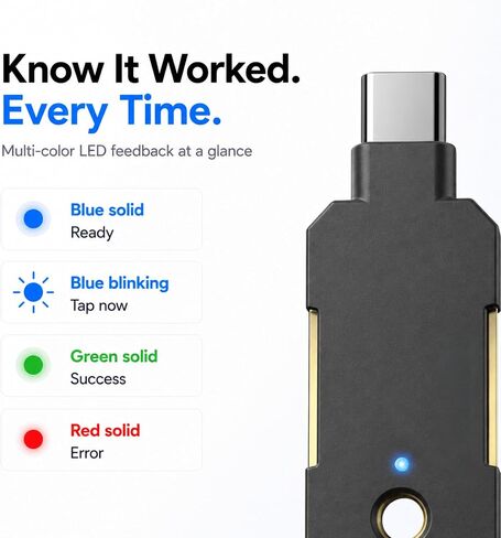 مفتاح أمان ATLKey USB-C لمفتاح المرور و2FA، معتمد من FIDO2/U2F مع لمسة ثلاثية الجوانب وإضاءة LED متعددة الألوان، يخزن 100 مفتاح مرور، تسجيل دخول مقاوم للتصيد الاحتيالي لـ Google وMicrosoft وApple والمزيد، IP68 مقاوم للماء in Kuwait