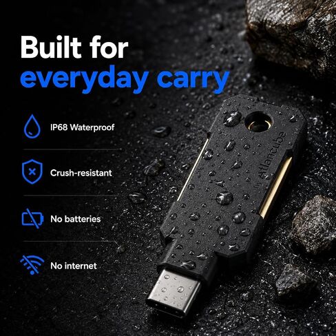 مفتاح أمان ATLKey USB-C لمفتاح المرور و2FA، معتمد من FIDO2/U2F مع لمسة ثلاثية الجوانب وإضاءة LED متعددة الألوان، يخزن 100 مفتاح مرور، تسجيل دخول مقاوم للتصيد الاحتيالي لـ Google وMicrosoft وApple والمزيد، IP68 مقاوم للماء in Kuwait