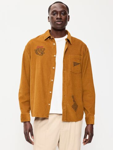 Old Navy Loose Fit Long-Sleeve Corduroy Shirt - Baltic Amber in Kuwait