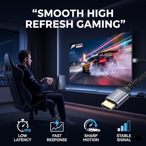 UHD 2.1 Cable 16ft, 8K@60Hz 4K@120Hz High Speed UHD Cord, Braided Ultra HD Cable for TV, Monitor, PS5, Xbox Series X, Projector, EARC in Saudi Arabia