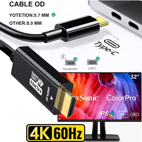 USB C to HDMI Cable 50FT 4K60HZ,Thunderbolt 3/4 to HDMI Cable Compatible with Galaxy S22 /S20, MacBook Pro/Air 2020, iPad Pro 2021/2020, Surface Book 2, XPS 15,iphone15 pro and iphone15pro max in Kuwait