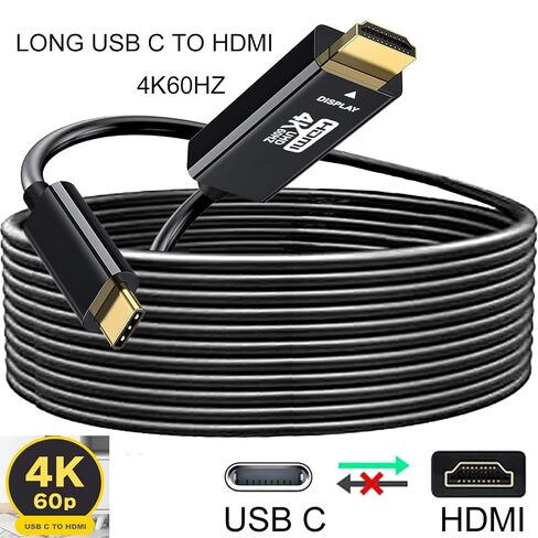 USB C to HDMI Cable 50FT 4K60HZ,Thunderbolt 3/4 to HDMI Cable Compatible with Galaxy S22 /S20, MacBook Pro/Air 2020, iPad Pro 2021/2020, Surface Book 2, XPS 15,iphone15 pro and iphone15pro max in Kuwait