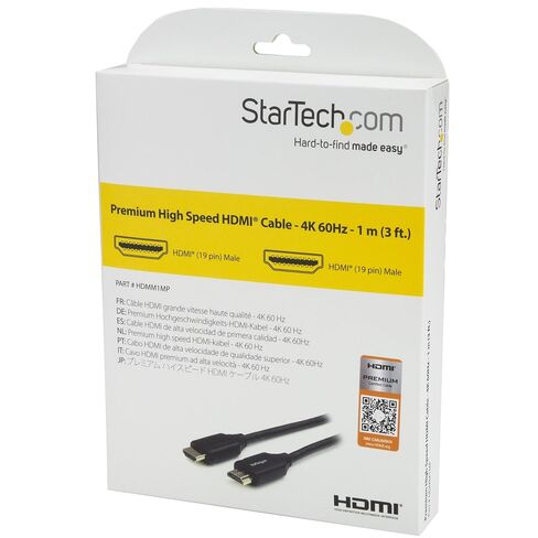StarTech.com 3ft (1m) Premium Certified HDMI 2.0 Cable with Ethernet - High Speed Ultra HD 4K 60Hz HDMI Cable HDR10 - HDMI Cord (Male/Male Connectors) - for UHD Monitors, Displays (HDMM1MP), Black in Saudi Arabia