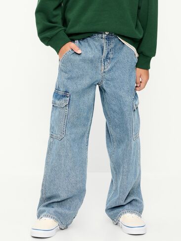 Old Navy Super Baggy Cargo Jeans for Boys - Light Wash in Kuwait