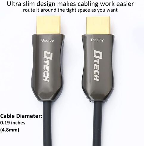 DTECH Ultra Slim 150 Feet Fiber Optic HDMI 2.0 Cable 4K 60Hz 18Gbps for in-Wall Installation 150ft Projector Laptop Computer Monitor TV Camera (46 Meters) in Kuwait