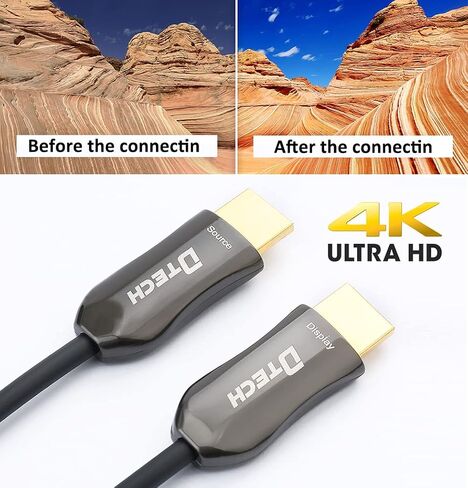 DTECH Ultra Slim 150 Feet Fiber Optic HDMI 2.0 Cable 4K 60Hz 18Gbps for in-Wall Installation 150ft Projector Laptop Computer Monitor TV Camera (46 Meters) in Kuwait