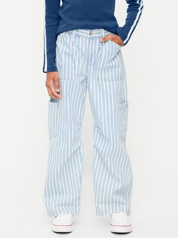 Old Navy Low-Rise Striped Utility Jeans for Girls - White & Blue Stripe in Kuwait