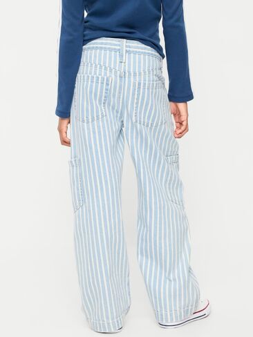 Old Navy Low-Rise Striped Utility Jeans for Girls - White & Blue Stripe in Kuwait