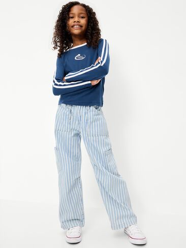 Old Navy Low-Rise Striped Utility Jeans for Girls - White & Blue Stripe in Kuwait